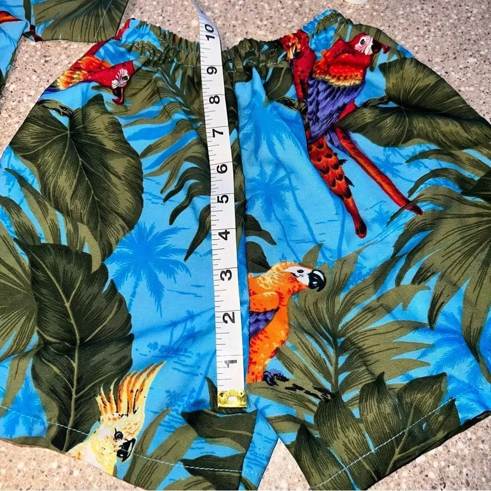 RIMA BEACH WORLD Blue Hawaiian Tropical Floral Button Up Shirt & Shorts ~ NWOT